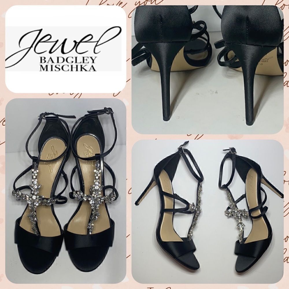 NWOB MSRP $189 Jewel Badgley Mischka Black and Jeweled Heels Women's Size 10